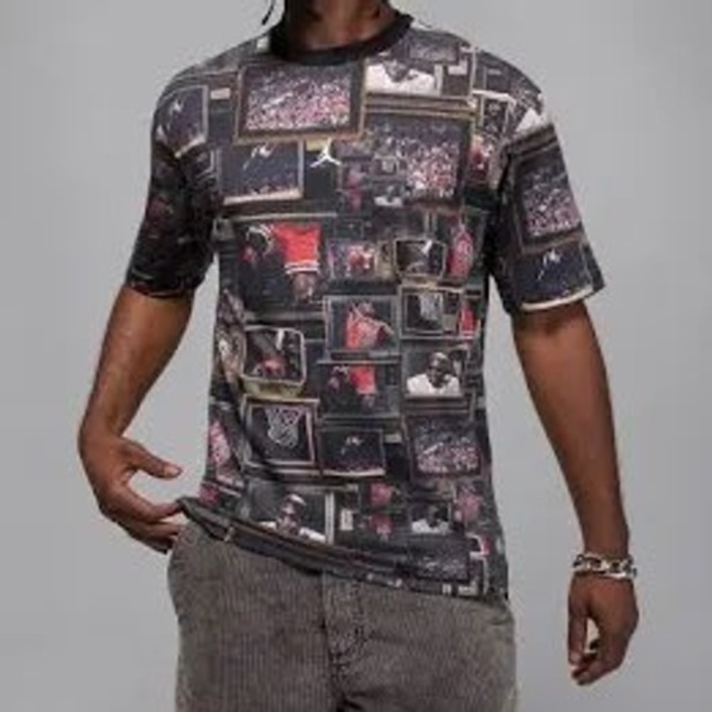 Jordan T-Shirt Michael Jordan TV All-Over Graphic Kids Youth XL Black Retro New